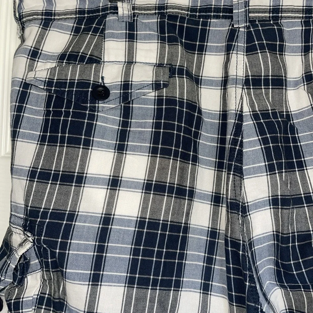 VTG Polo Ralph Lauren Shorts Mens 42 Blue Plaid‎ Cargo Preppy 90s Y2K Classic